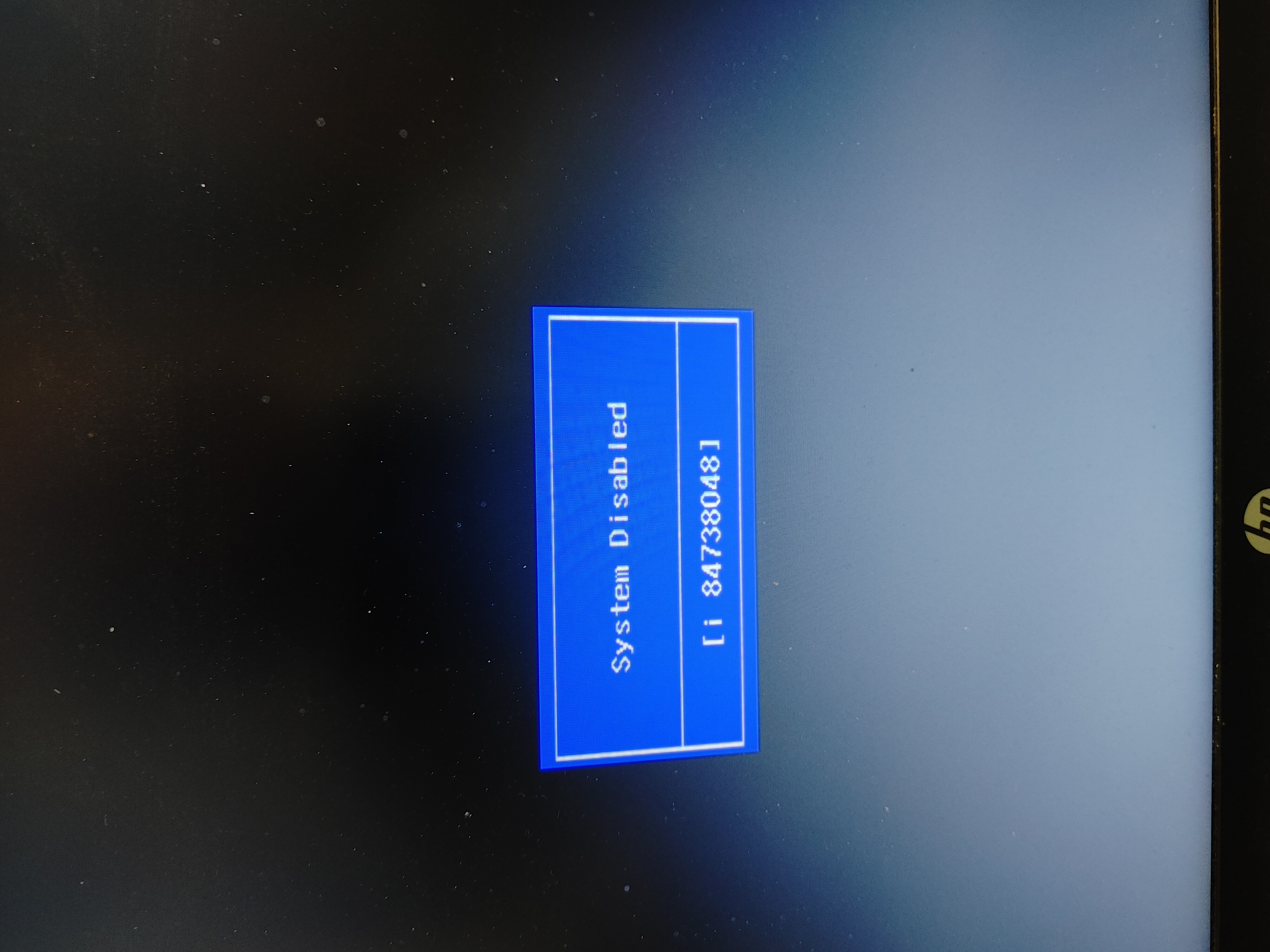 system disabled (i-84738048 - HP Support Community - 8273553