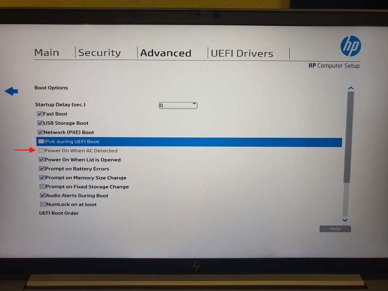 Solved: BIOS | Power On When AC Detected grayed out - HP Support Community  - 8290307