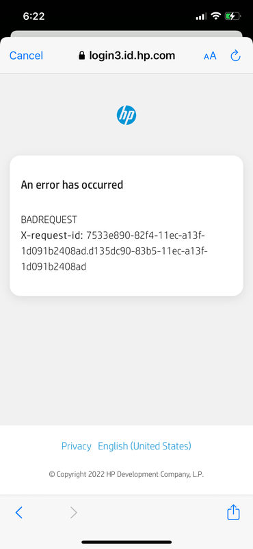 BADREQUEST Error Message on iPhone