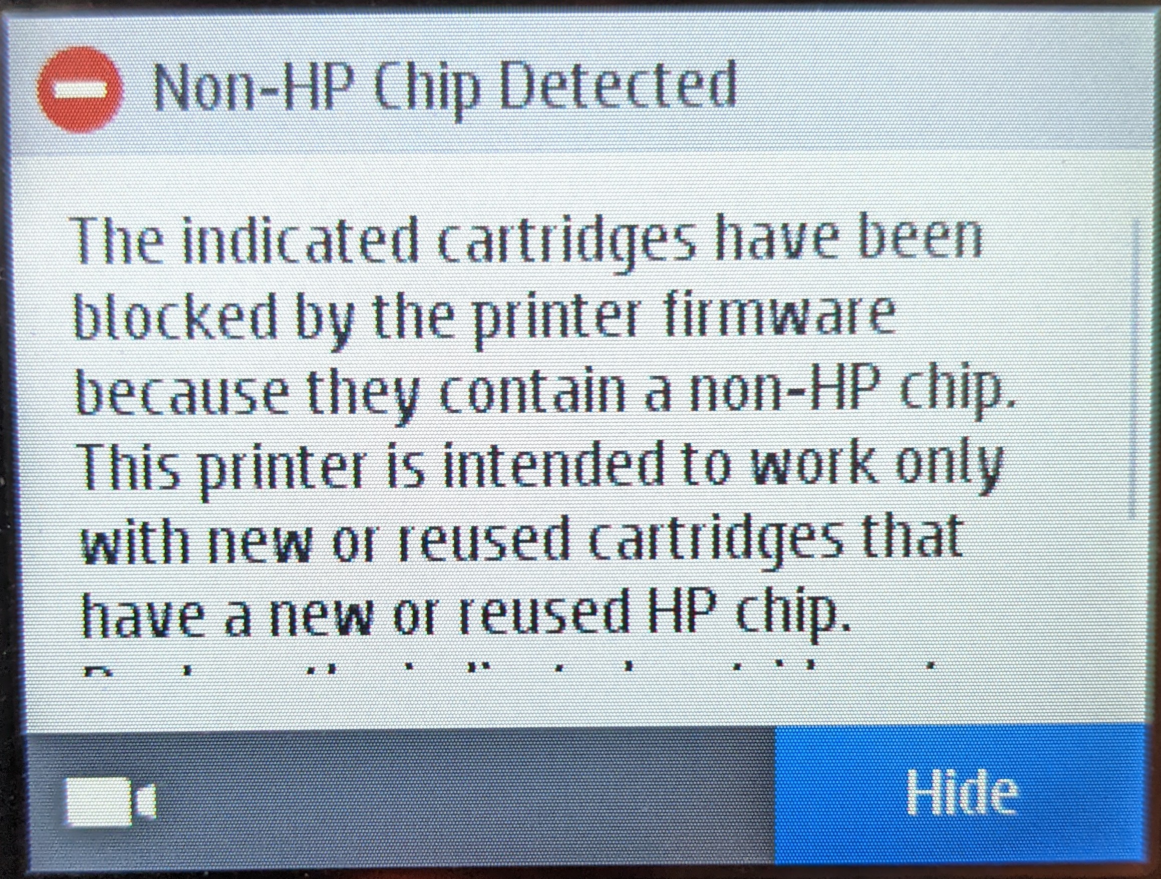 OfficeJet Pro 8710 Won't Allow Printing with a Non-HP Cartri... - HP  Support Community - 8319492