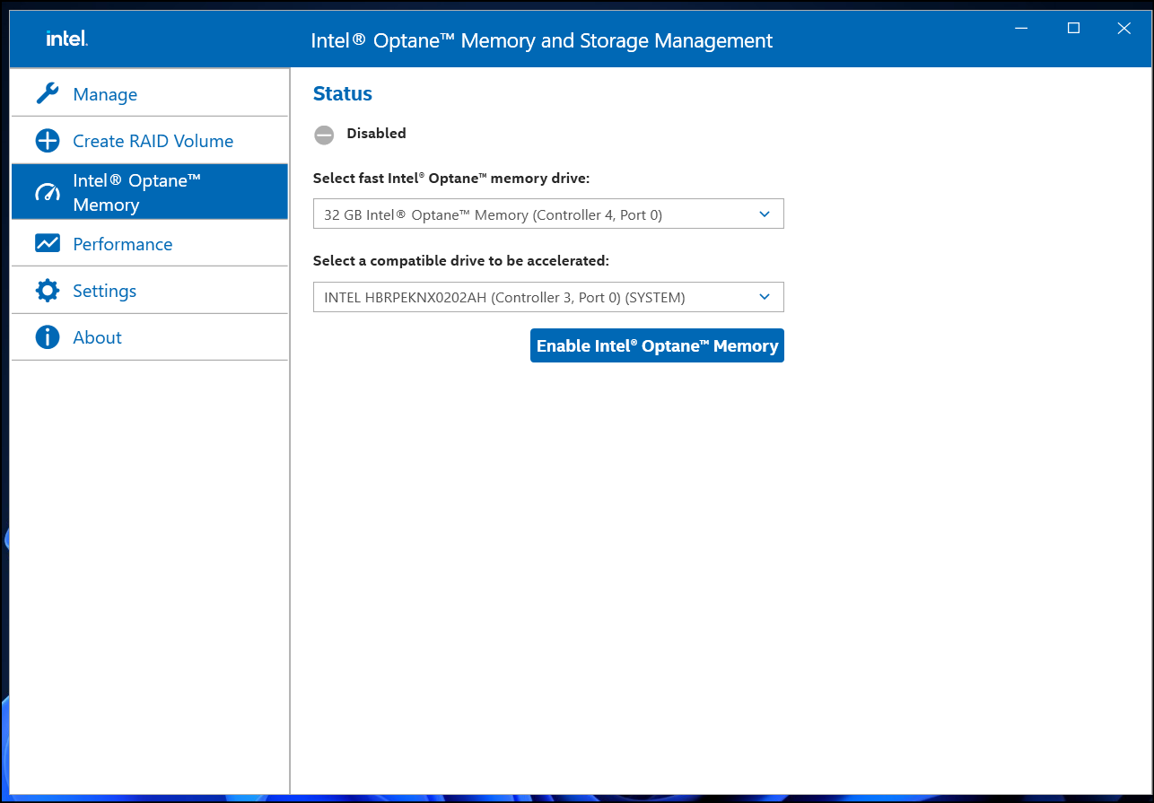 Optane H10 1T + 32G module recognized as a non-raid drive - Intel