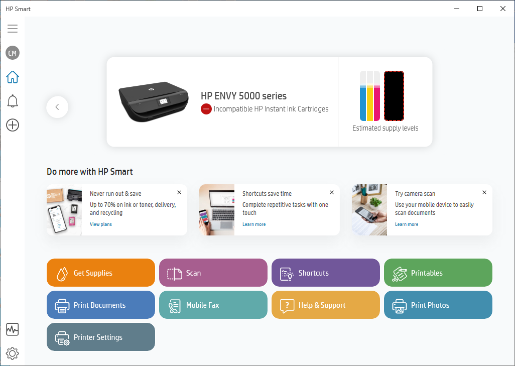 When I select Get Supplies in HP Smart, I get the error - Mi... - HP ...