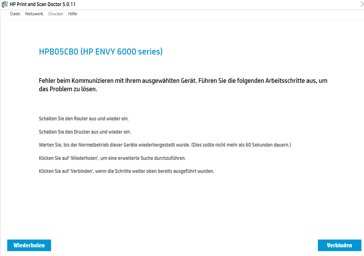 Drucker HP Envy 6030 online nicht über HP Smart oder Windows... - HP  Support Community - 8352852