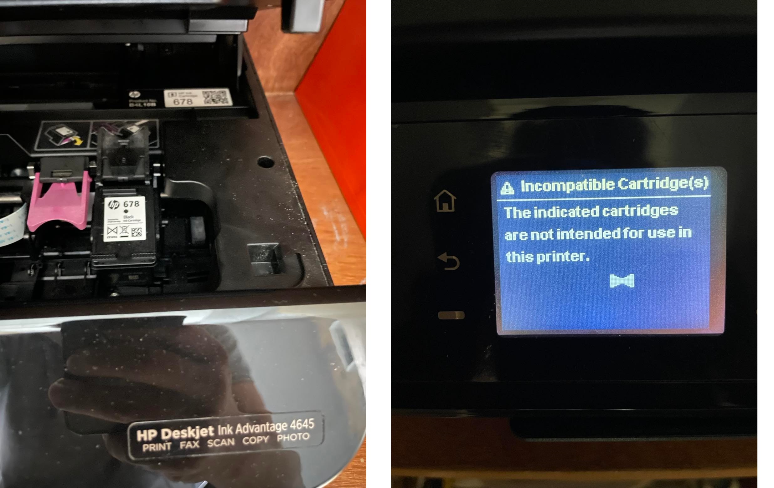 hp desk jet printer 4645 the indicated cartridges are not in... - HP  Support Community - 8412011