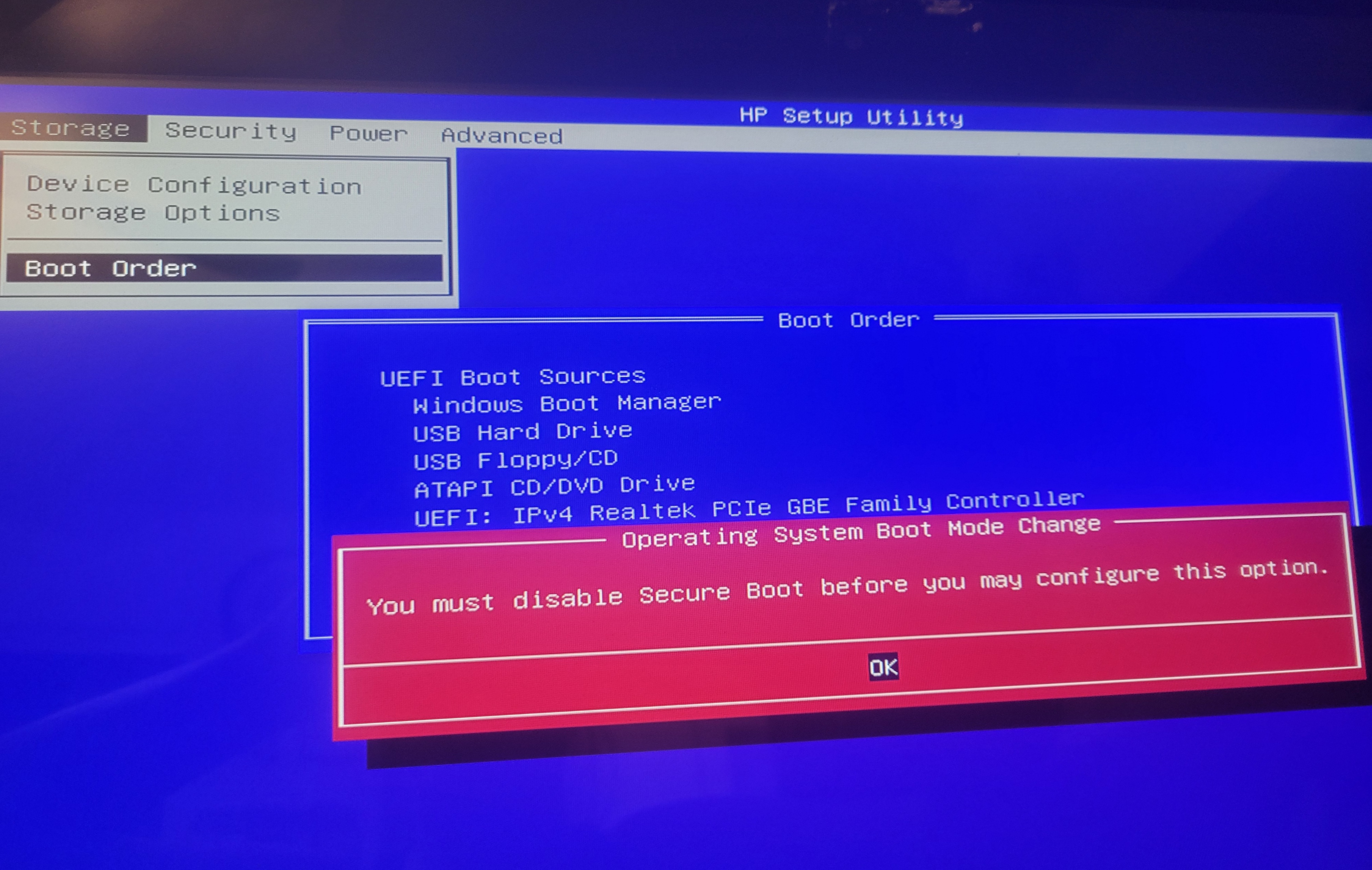 Need Legacy boot enabled and Secure boot disabled to boot fr... - HP  Support Community - 8418479