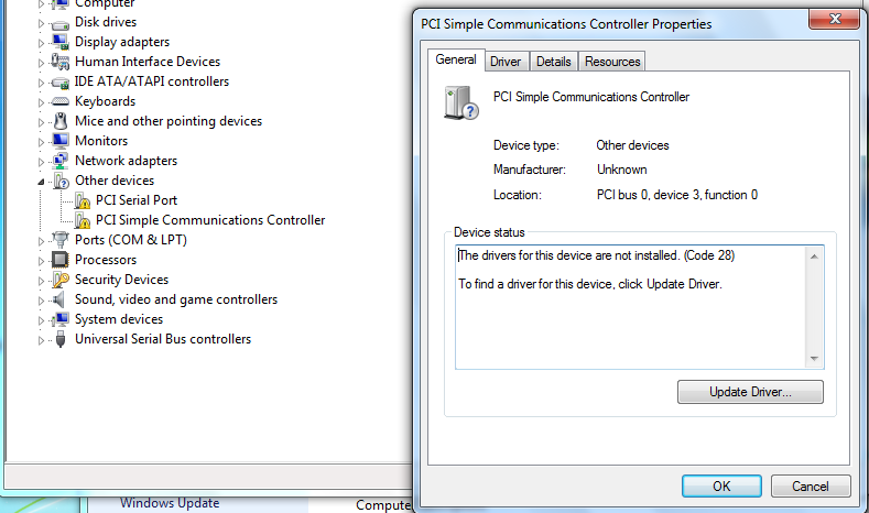 PCI Serial Port & PCI Simple communication controller - Mi... - HP Support  Community - 8433614