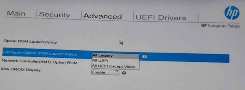 Option rom launch policy hp что это
