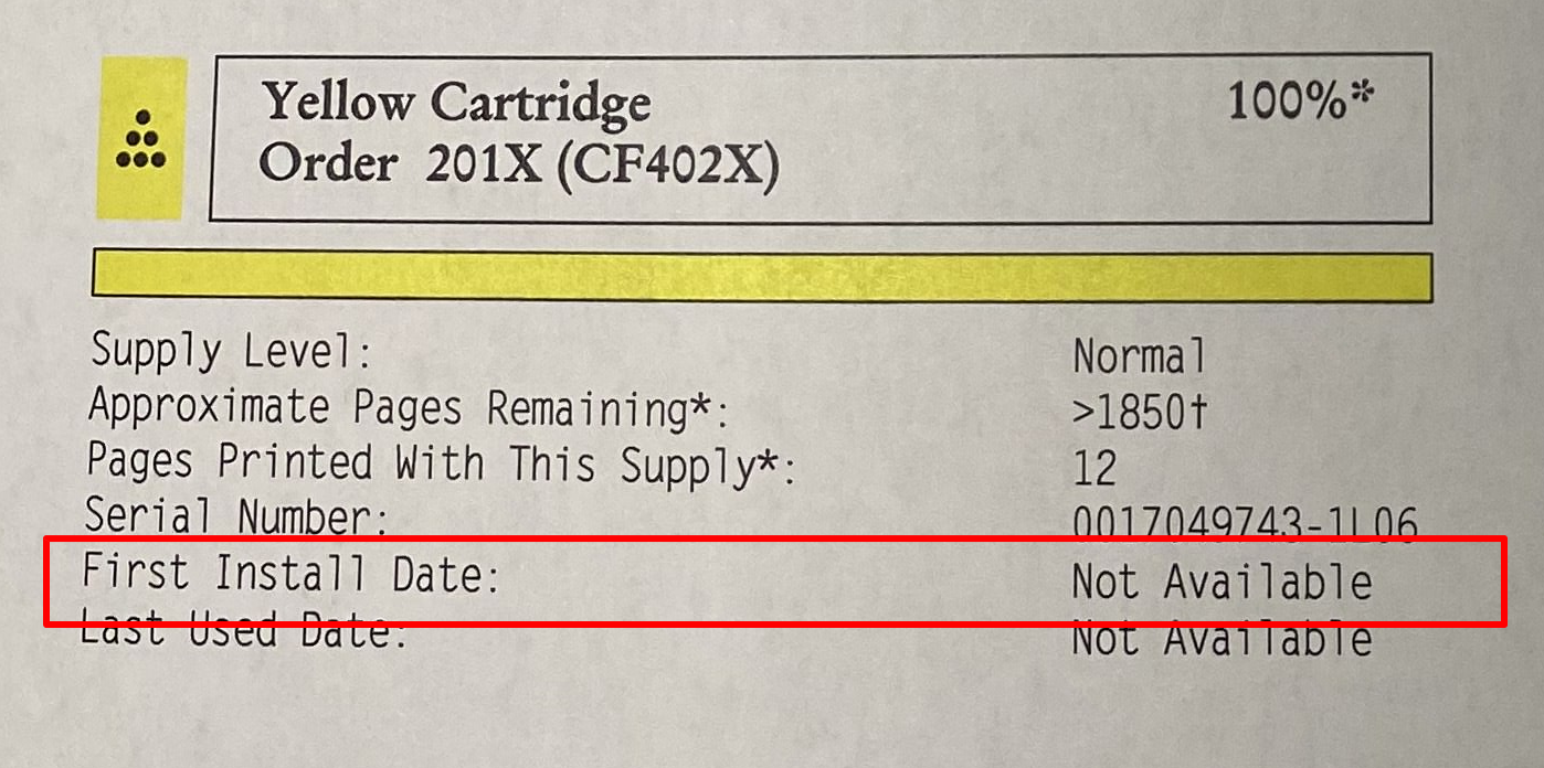 One white streak when using yellow toner - HP Support Community - 8466581
