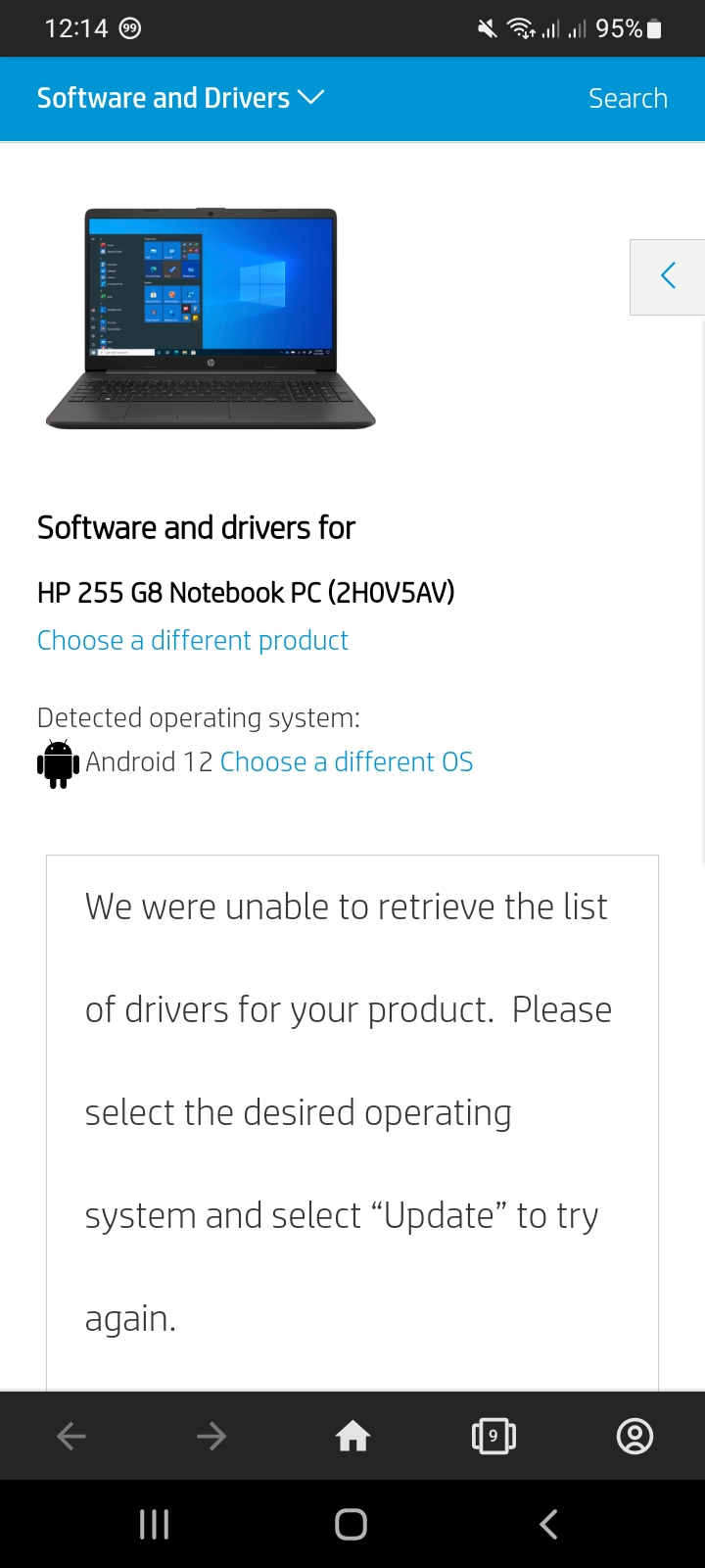 Unable to retrieve drivers - HP Support Community - 8485711