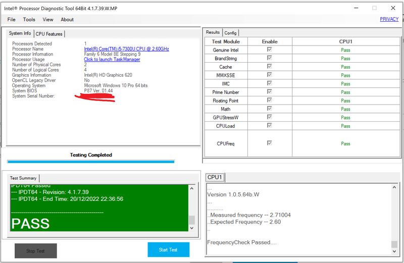 Intel® Processor Diagnostic Tool Capture