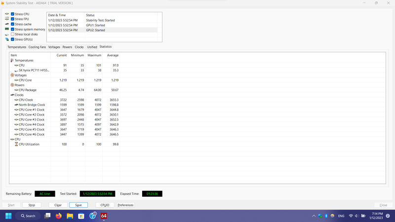Average CPU temp from benchmark