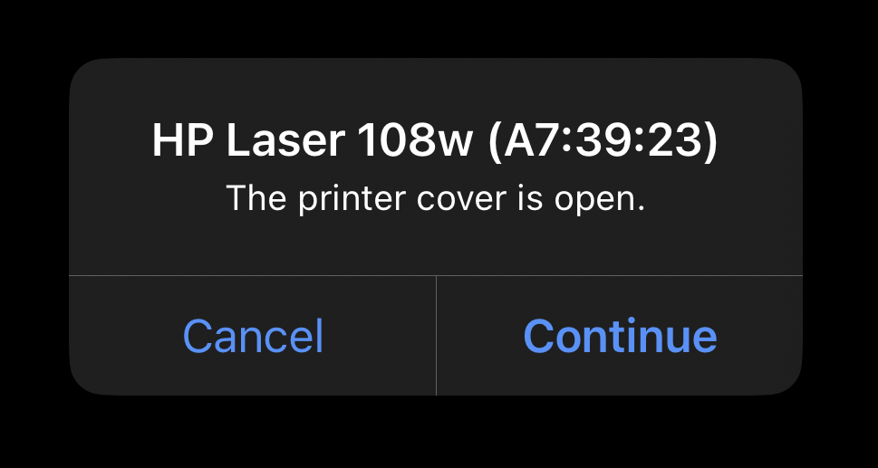 “Printer cover is open” error showing via mobile printing HP Support