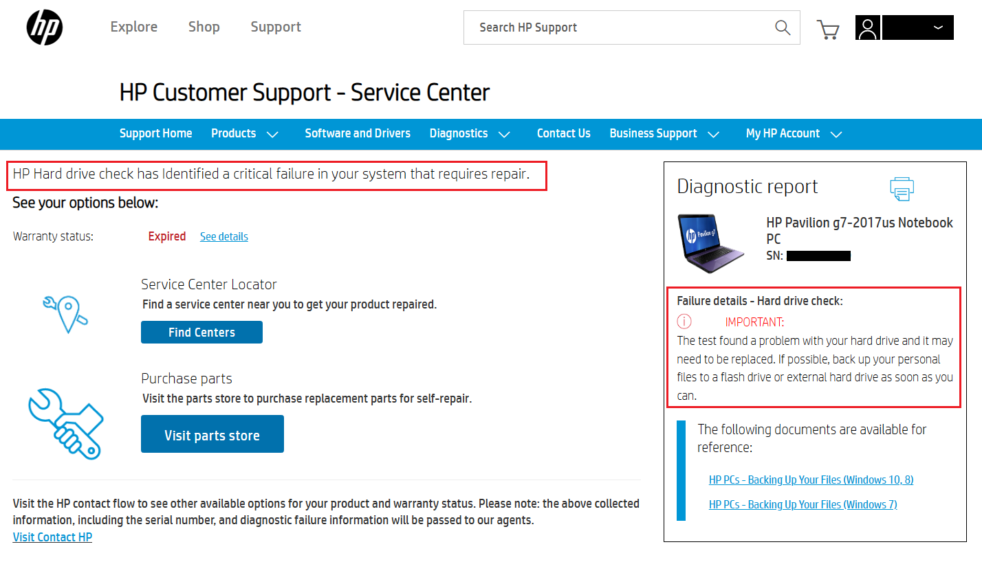 System Tune-Up Failure ID: GU3T7X-694BHD-QFPK0J-60RM03 - HP Support ...