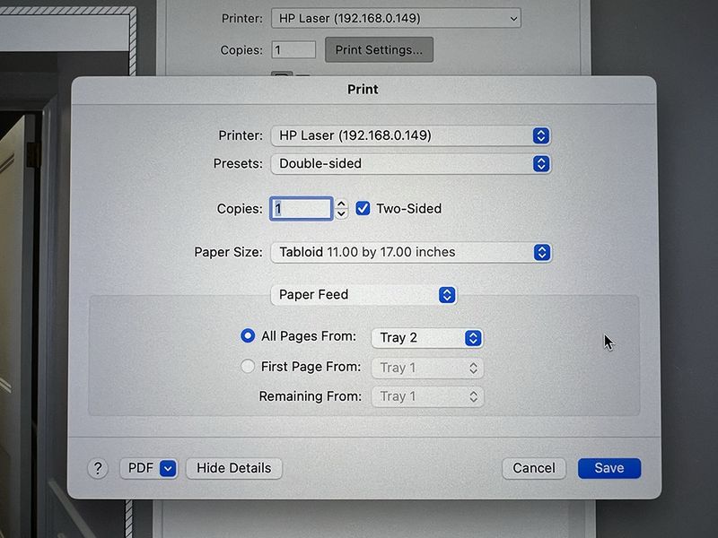 …the dialog box is clearly set up correctly, specifying the correctly loaded paper size in the correctly loaded tray.