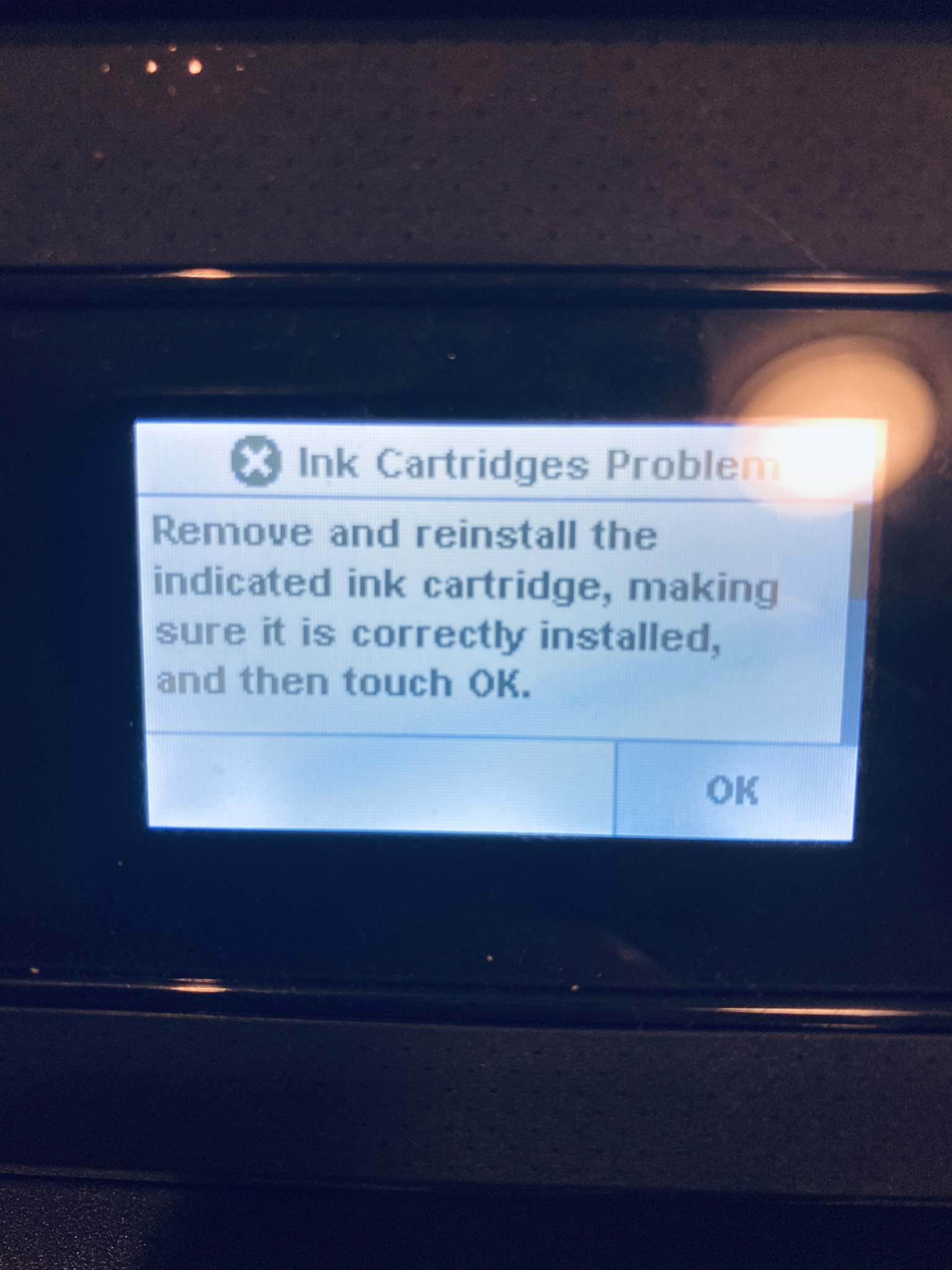 HP 5540 printer keeps saying Ink Cartridge problem HP Support