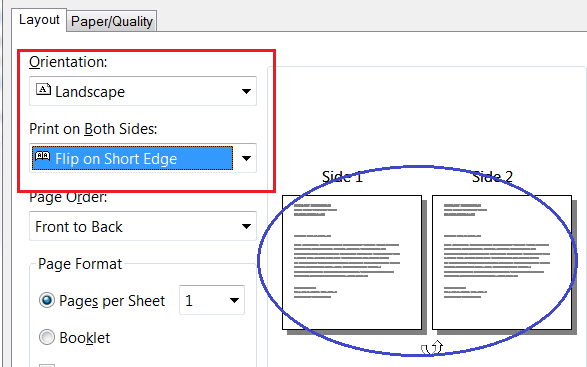How do i print a double sided word document in landscape mod hp 