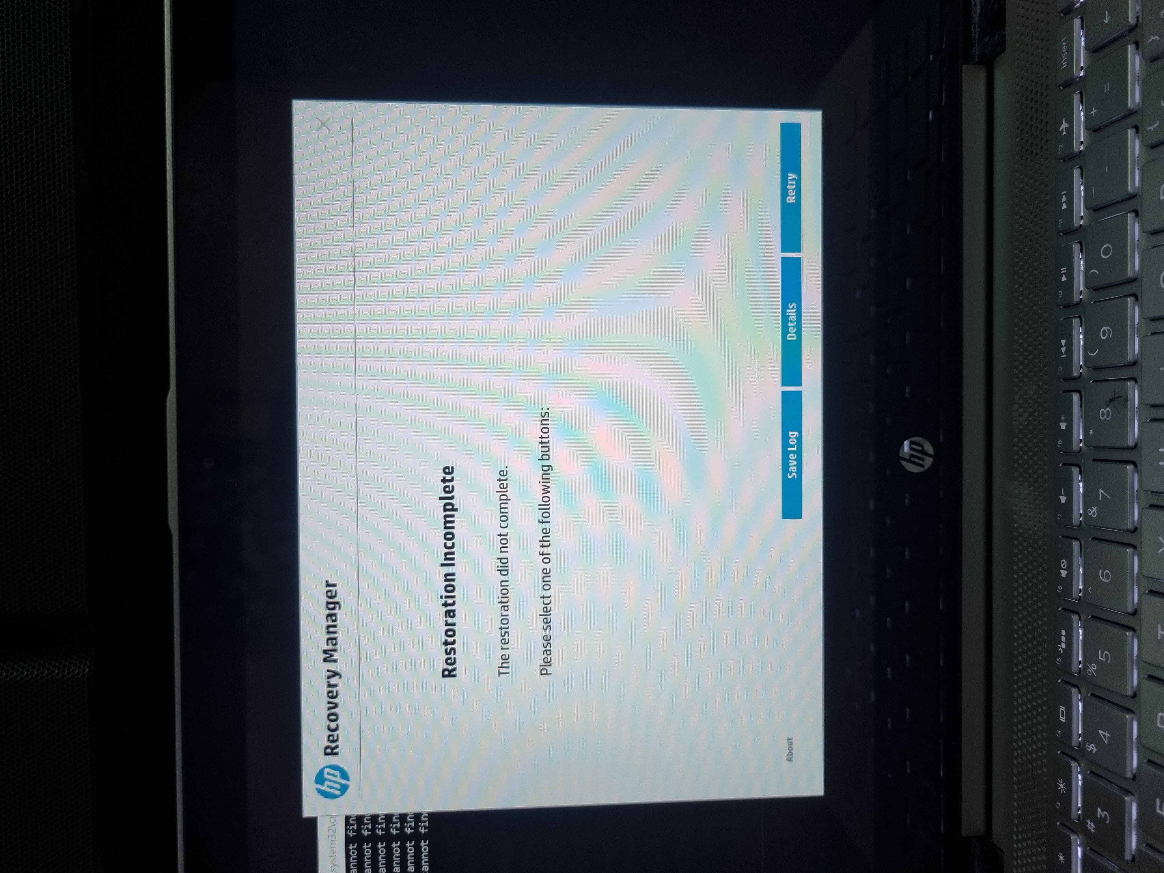 Restoration incomplete - HP Support Community - 8725735