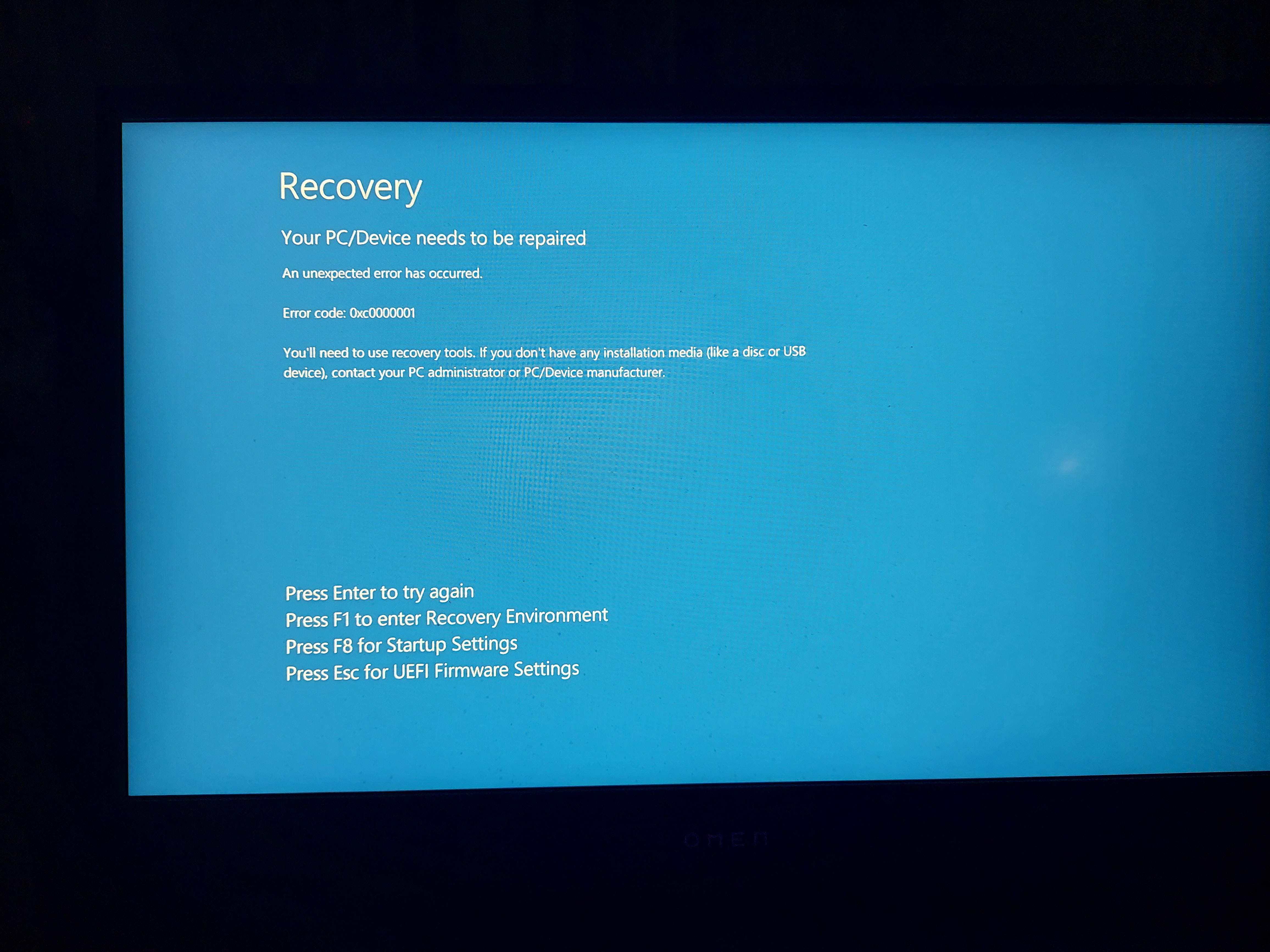 Solved: Recovery issue on OMEN 15-en0013dx - HP Support Community - 8840436