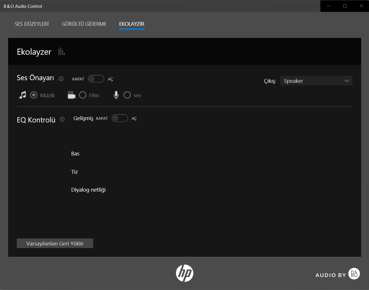 B&O audio control bas tizz not working - HP Support Community - 8870775