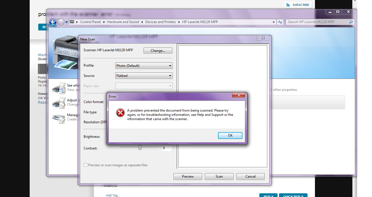 problem with the scanner ,error HP Support Community 1936753