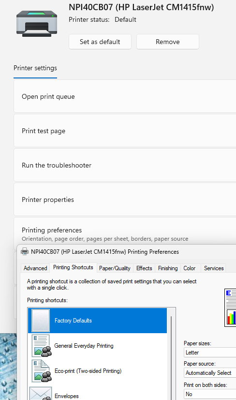 PRINTER PREFERENCES SET TO ONE SIDED AND PRINT REQUEST SET T... - HP ...