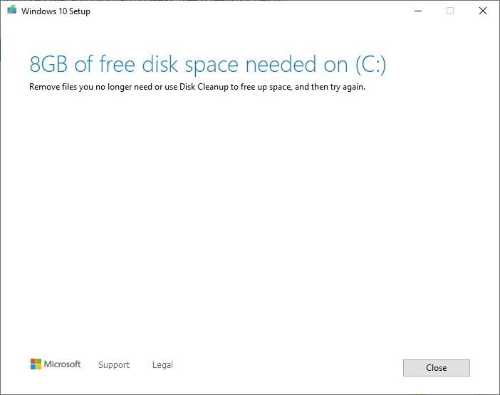 Windows Media Creation Tool; 8GB of free disk space needed