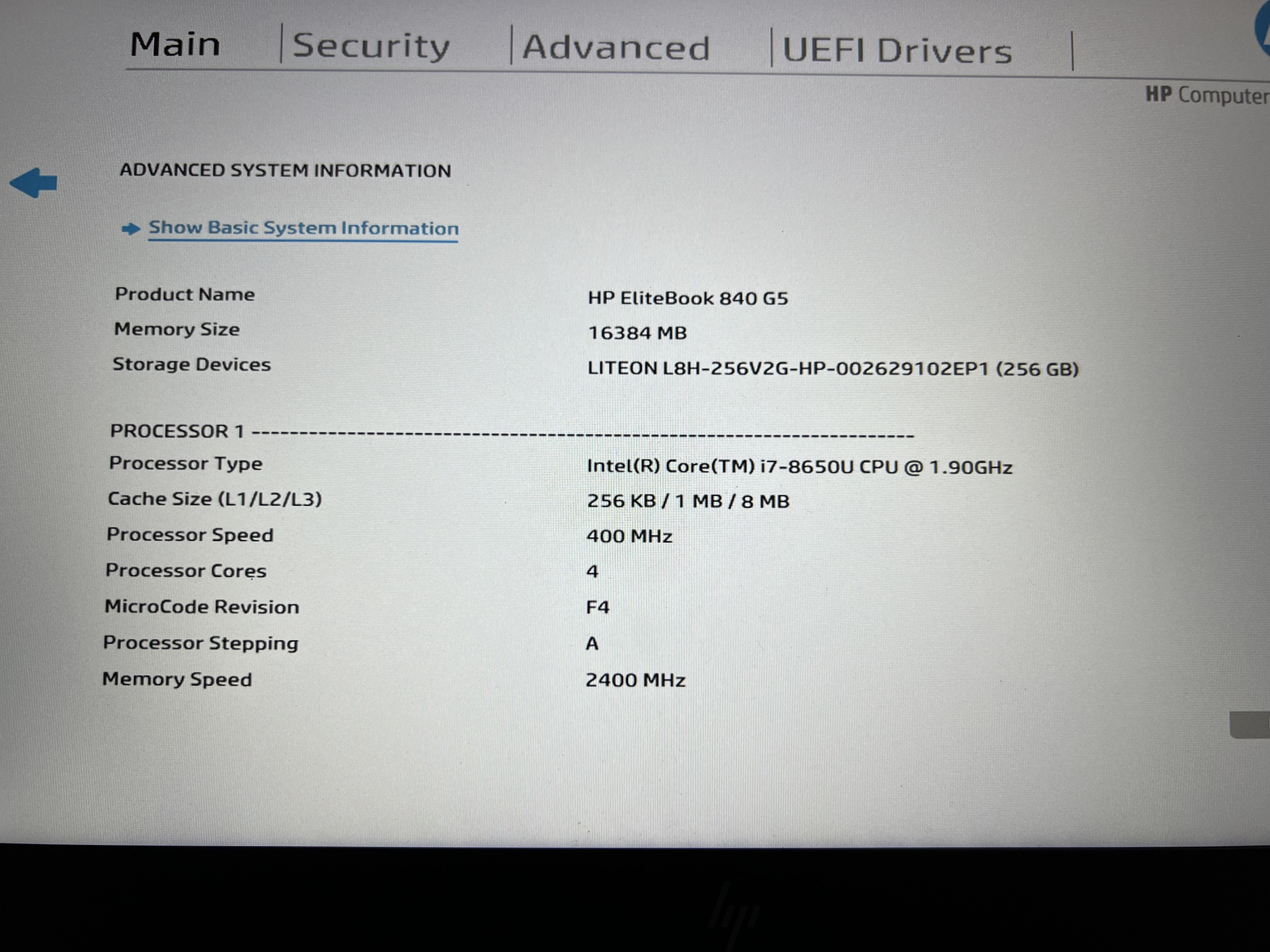 Elitebook 840 G5 i7 CPU stuck at 0.4GHz after BIOS update to 