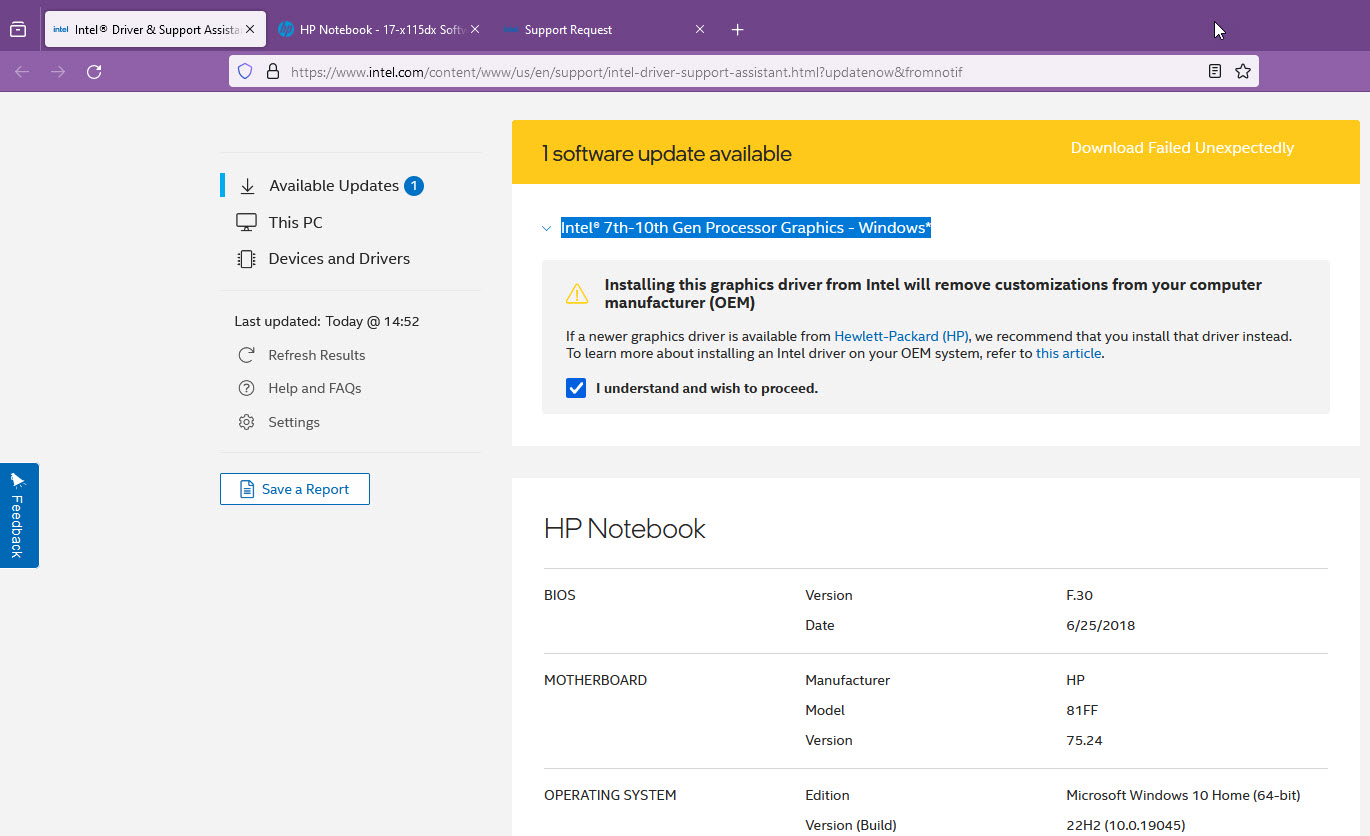 Intel Graphics Driver Update Failure - HP Support Community - 8996960