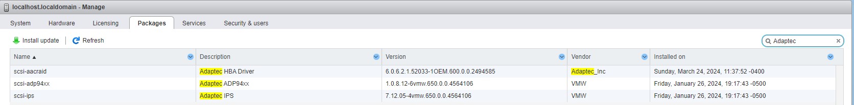 Adaptec 71605 HBA Controller + VMware ESXi 6.5.0 - HP Support Community ...