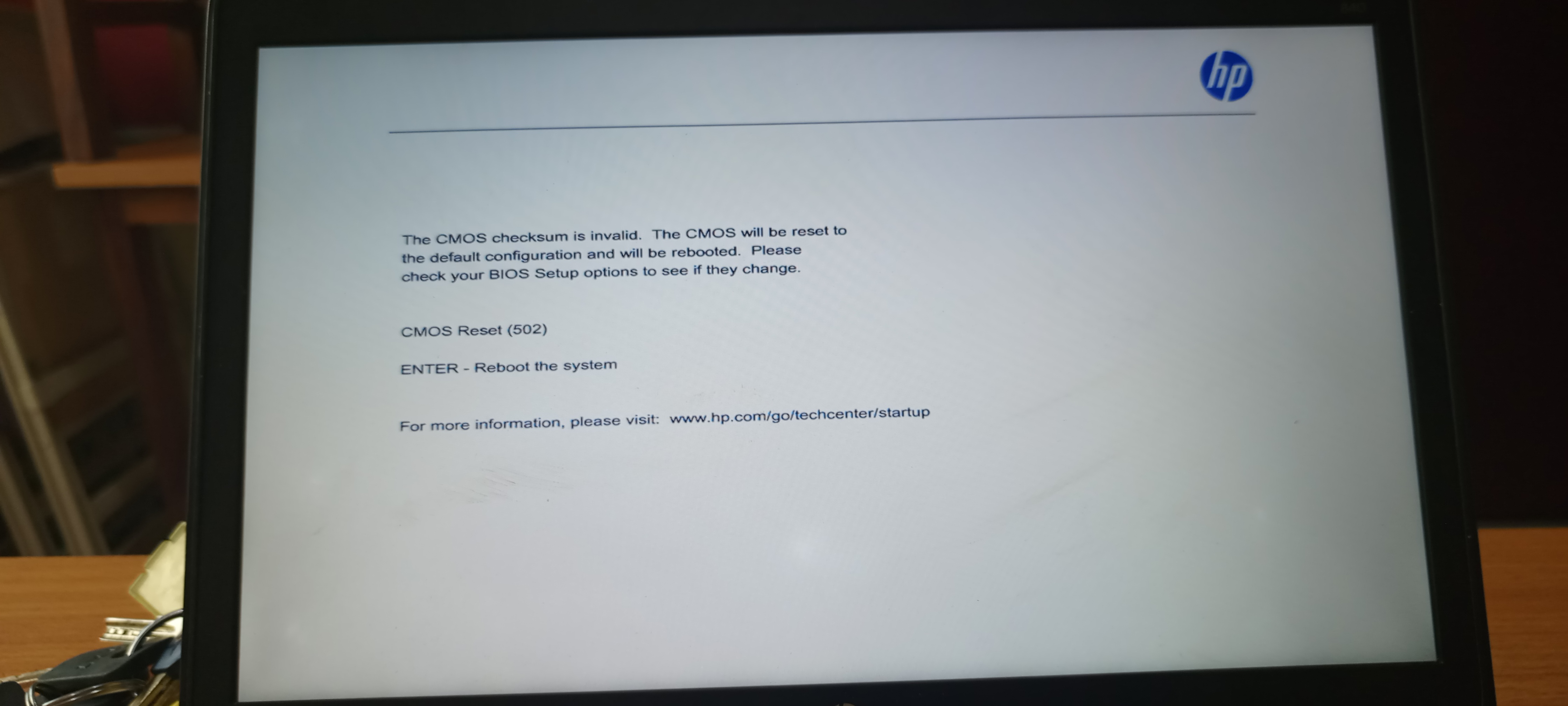 I turned on my laptop and it displayed this ; The CMOS check... - HP ...