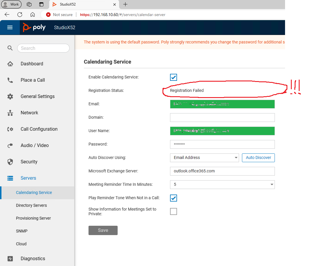 Poly StudioX52 can't register Calendaring Serivce success - HP Support ...