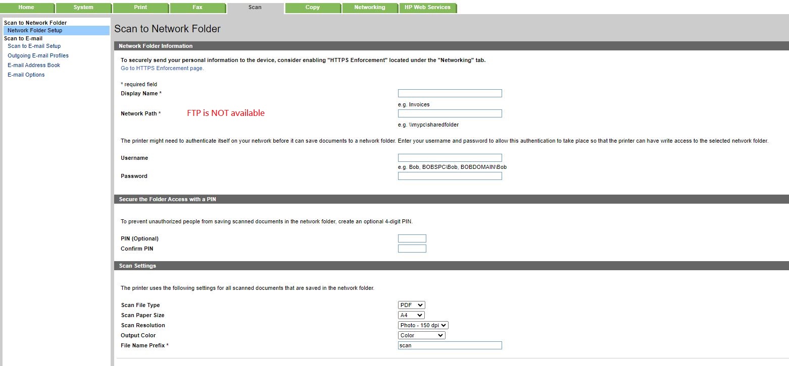 Scan to FTP(PC) is not available - HP Support Community - 9057884