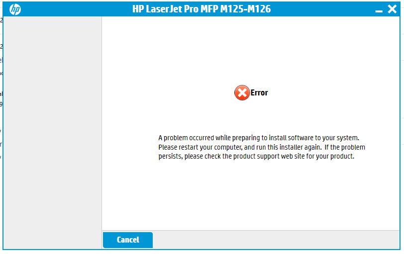Unable to install HP Laser Jet MFP M126nw Printer's Driver - HP Support ...