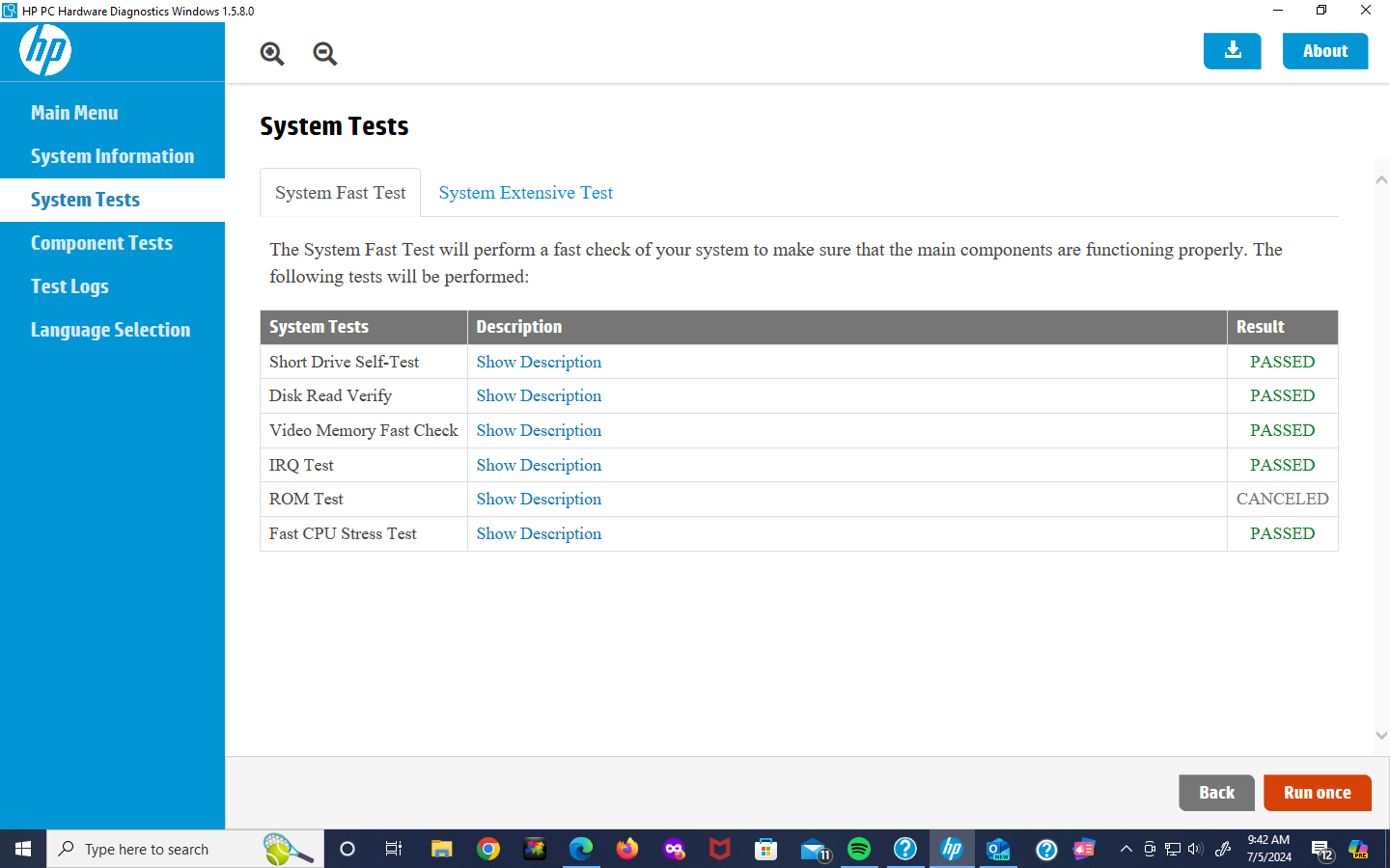 Why was the ROM test canceled while performing a system test... - HP ...