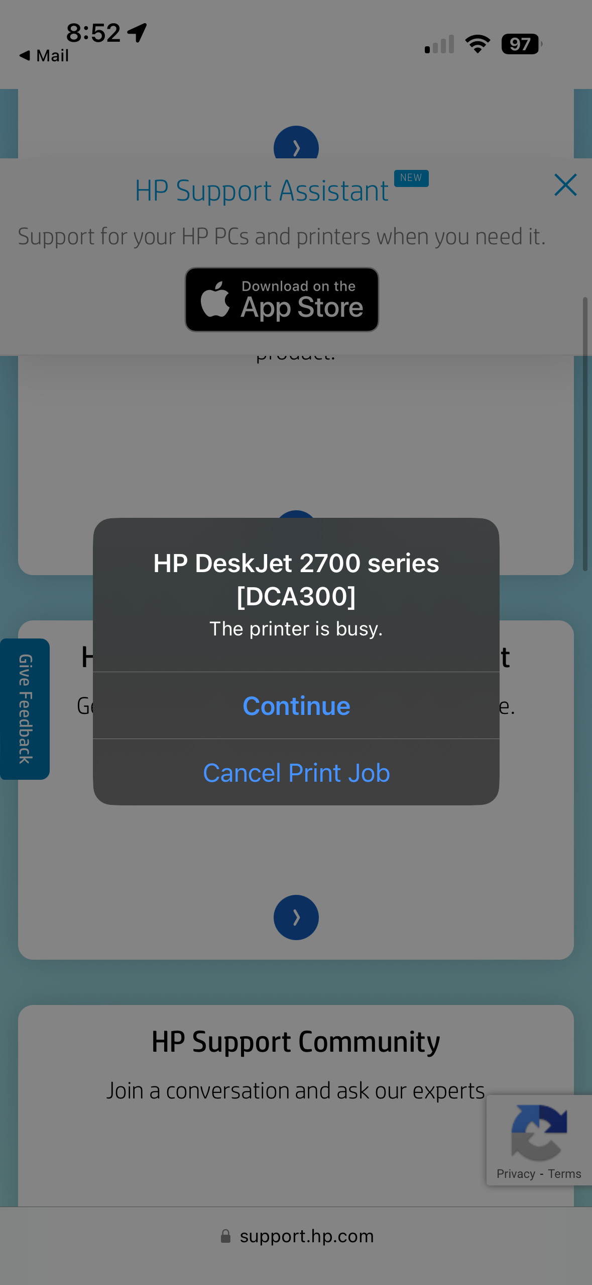 Printer busy error - HP Support Community - 9128030