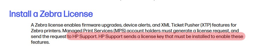 Zebra license request - HP Support Community - 9146262