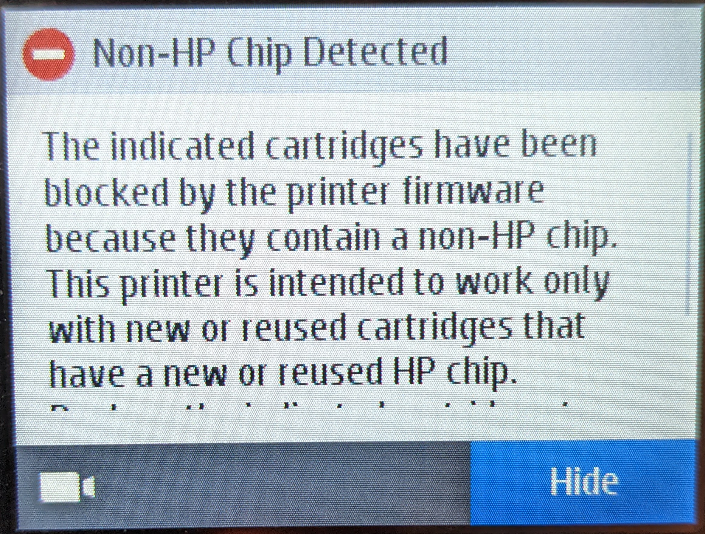printer says ink cartridges blocked by firmware due to non h... HP Support Community 9154598