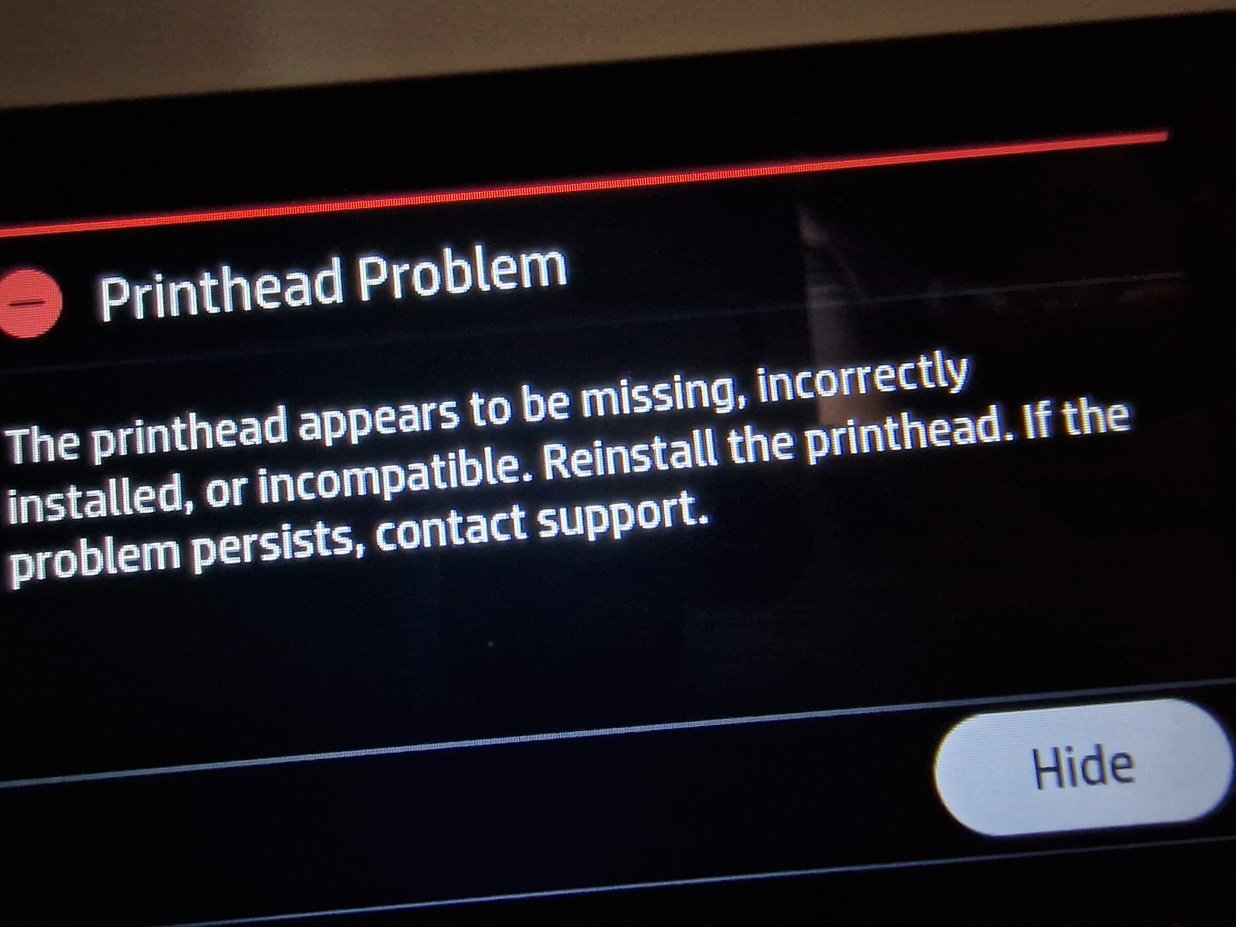 Printhead error - HP Support Community - 9160548