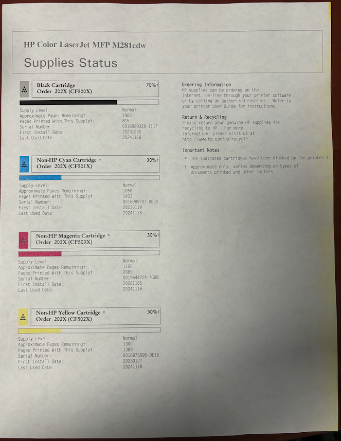 Solved: Yellow streaks on the edge of page - HP Support Community - 9241161