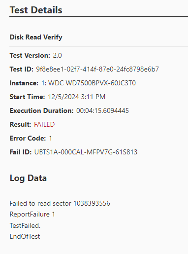 FAIL on Disk Read Verify Test - HP Support Community - 9256781