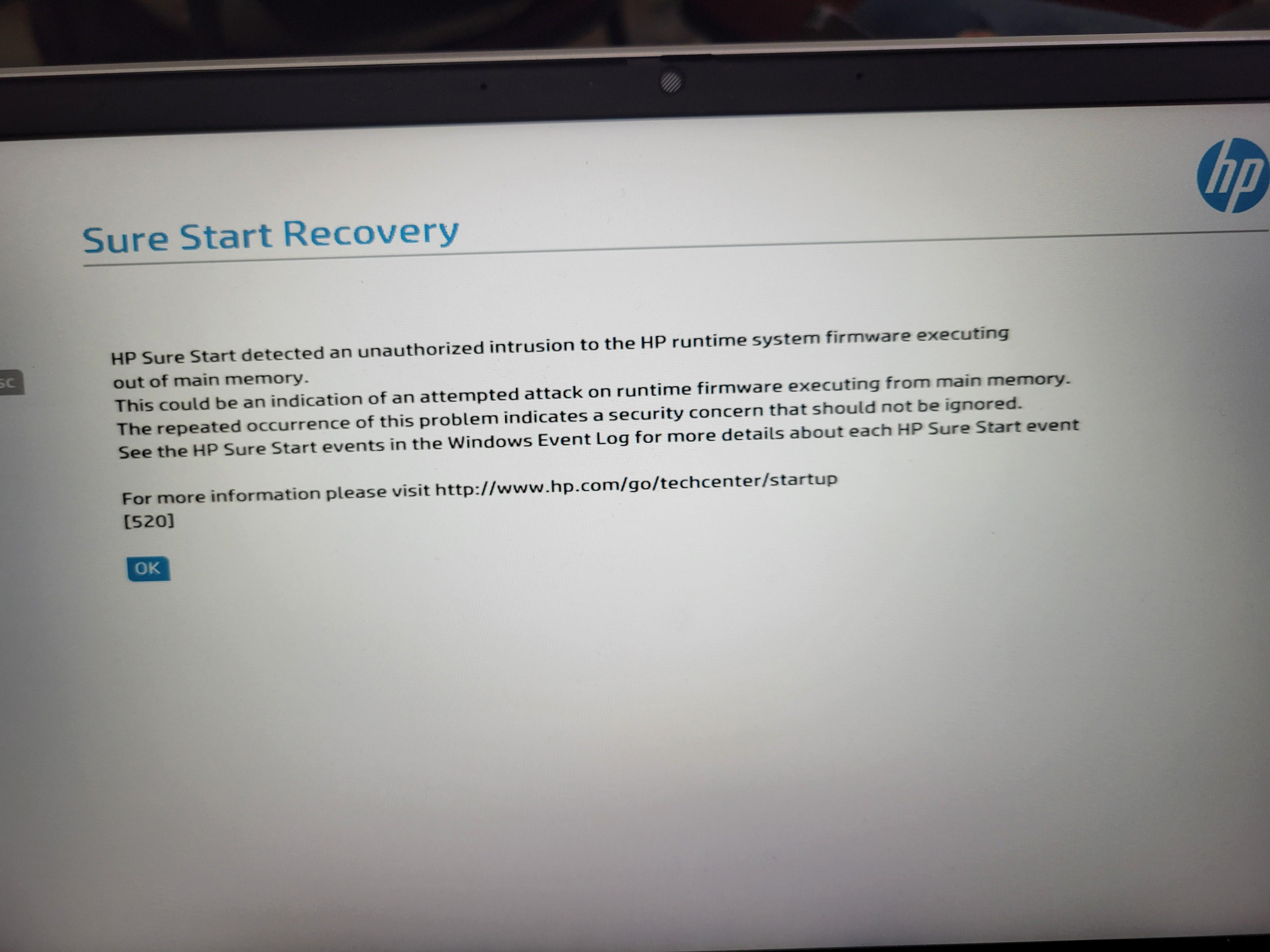 hp sure recover erorr 520 - HP Support Community - 9287947