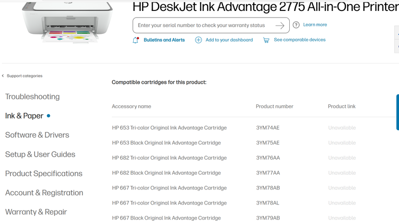 2025-01-28 HP support says 667 series ink for HP Deskjet Ink Advantage 2775.png