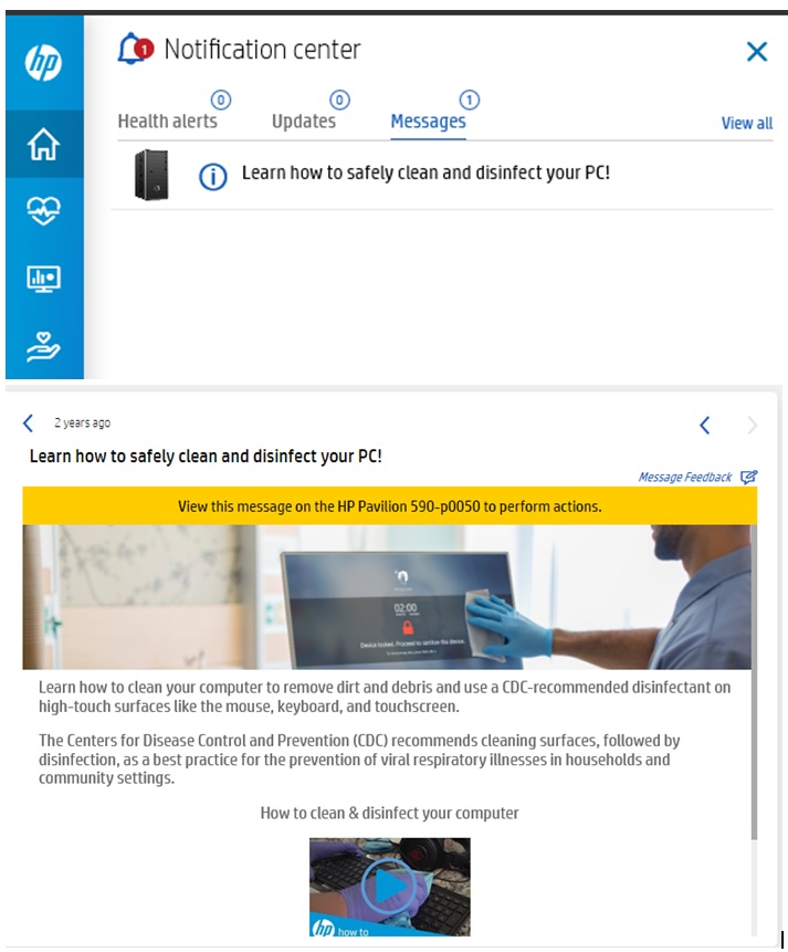 Same HP Support Assistant Notification Center message every ... - HP ...