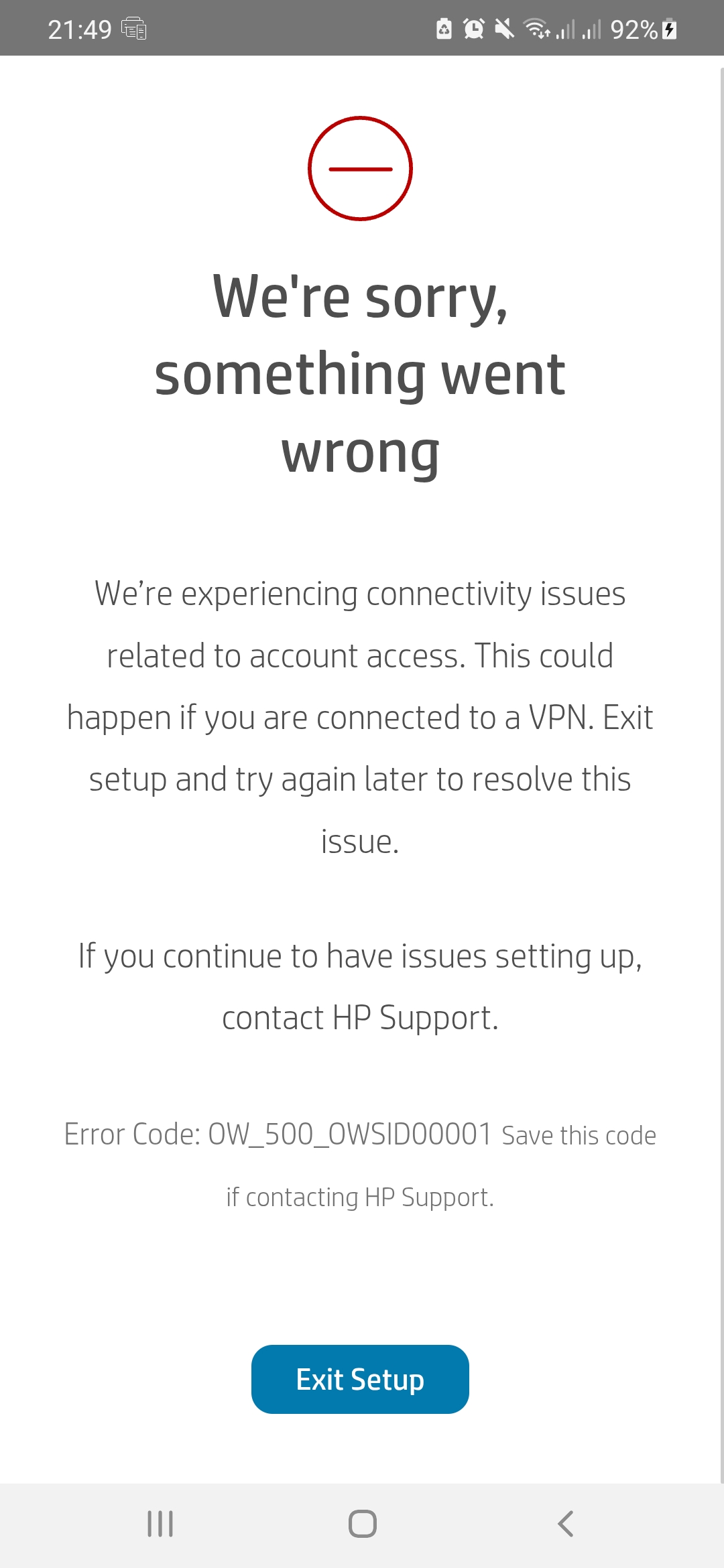 Sign in error in hp smart in android - HP Support Community - 9338660