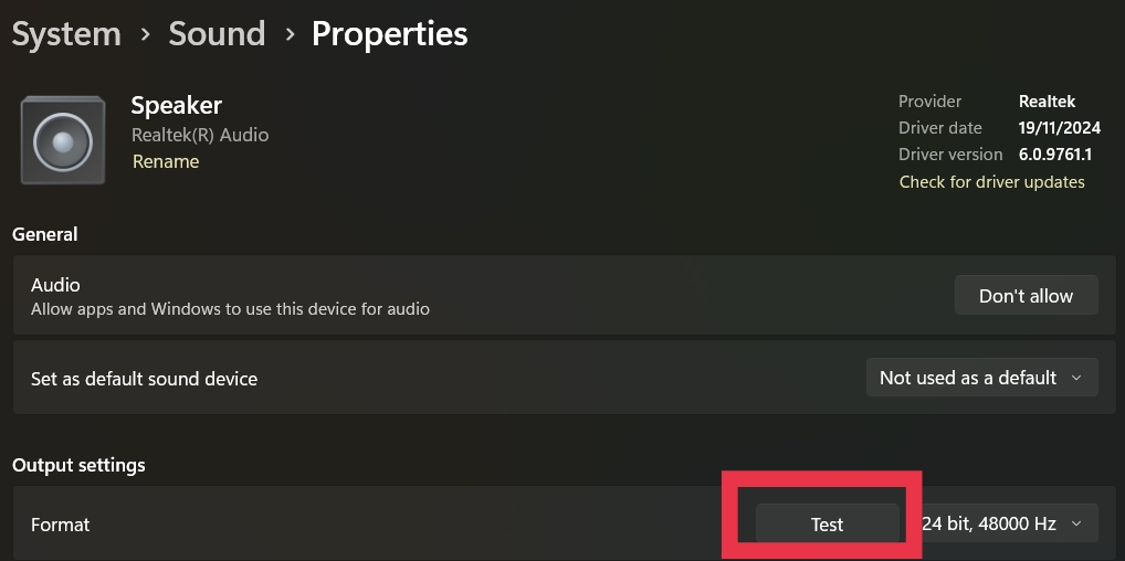How does the 'test button' work on sound input and output? - HP Support ...