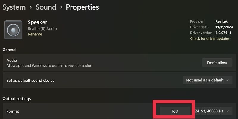 output device test button