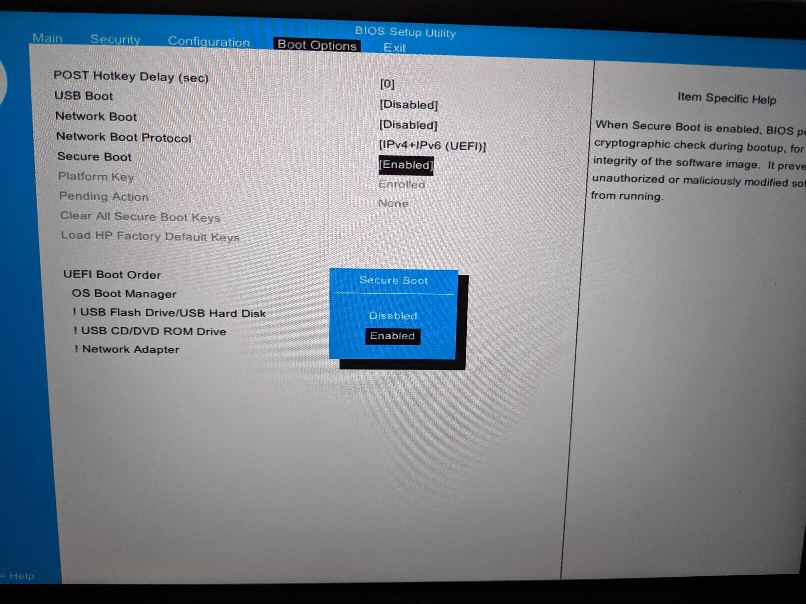 Unable to switch to secure boot custom or enrolment mode - HP Support ...
