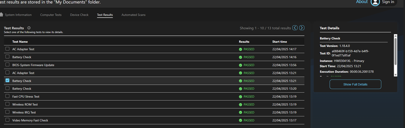 diagnostics test results