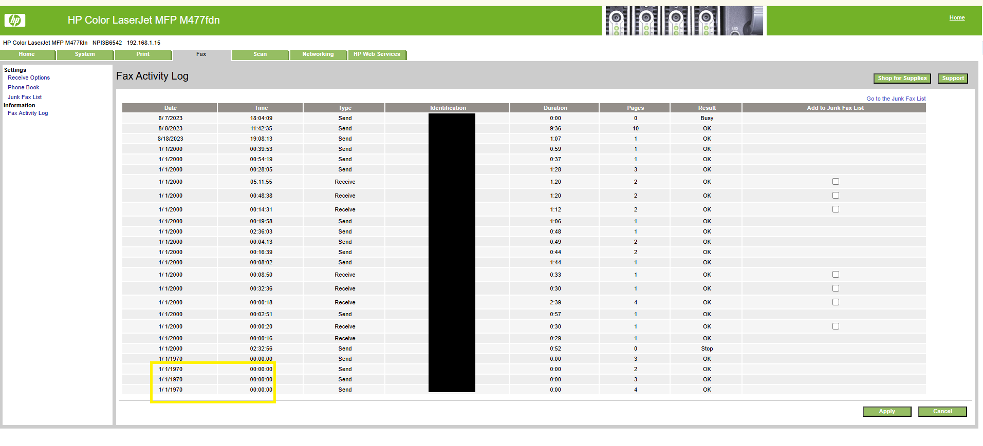 Solved: Fax Activity Log Date Time - HP Support Community - 9437779