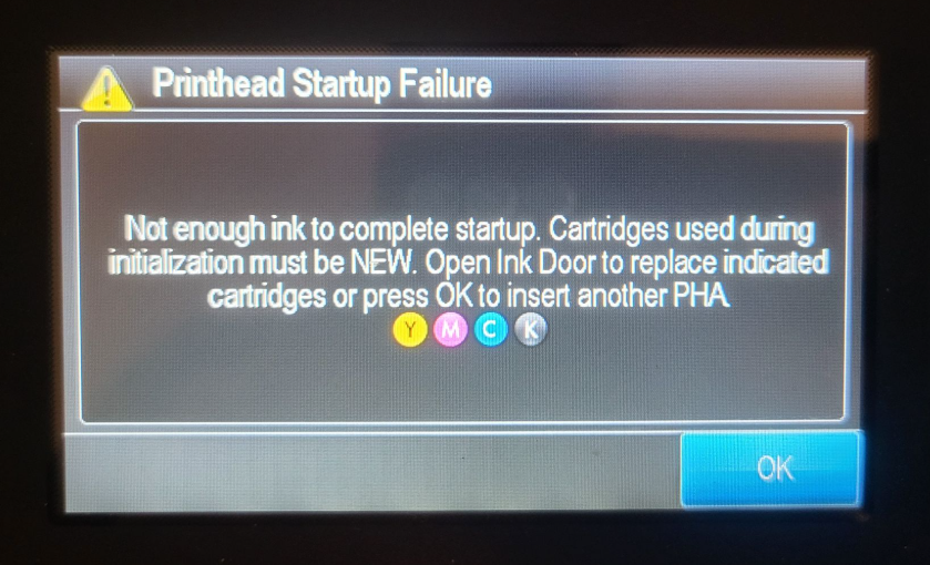 Printhead startup failure - HP Support Community - 9465419